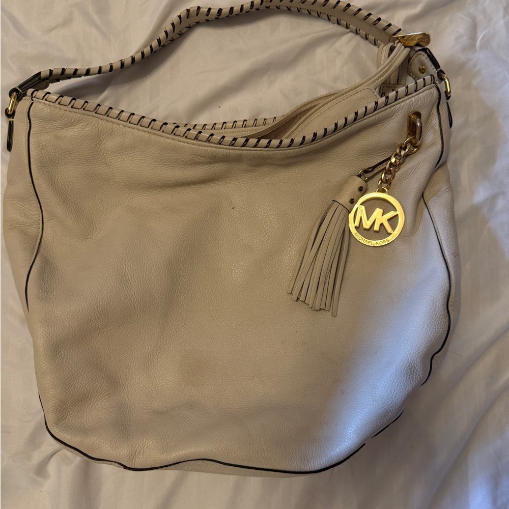 Michael Kors Cream Hobo Bag with Gold Accents